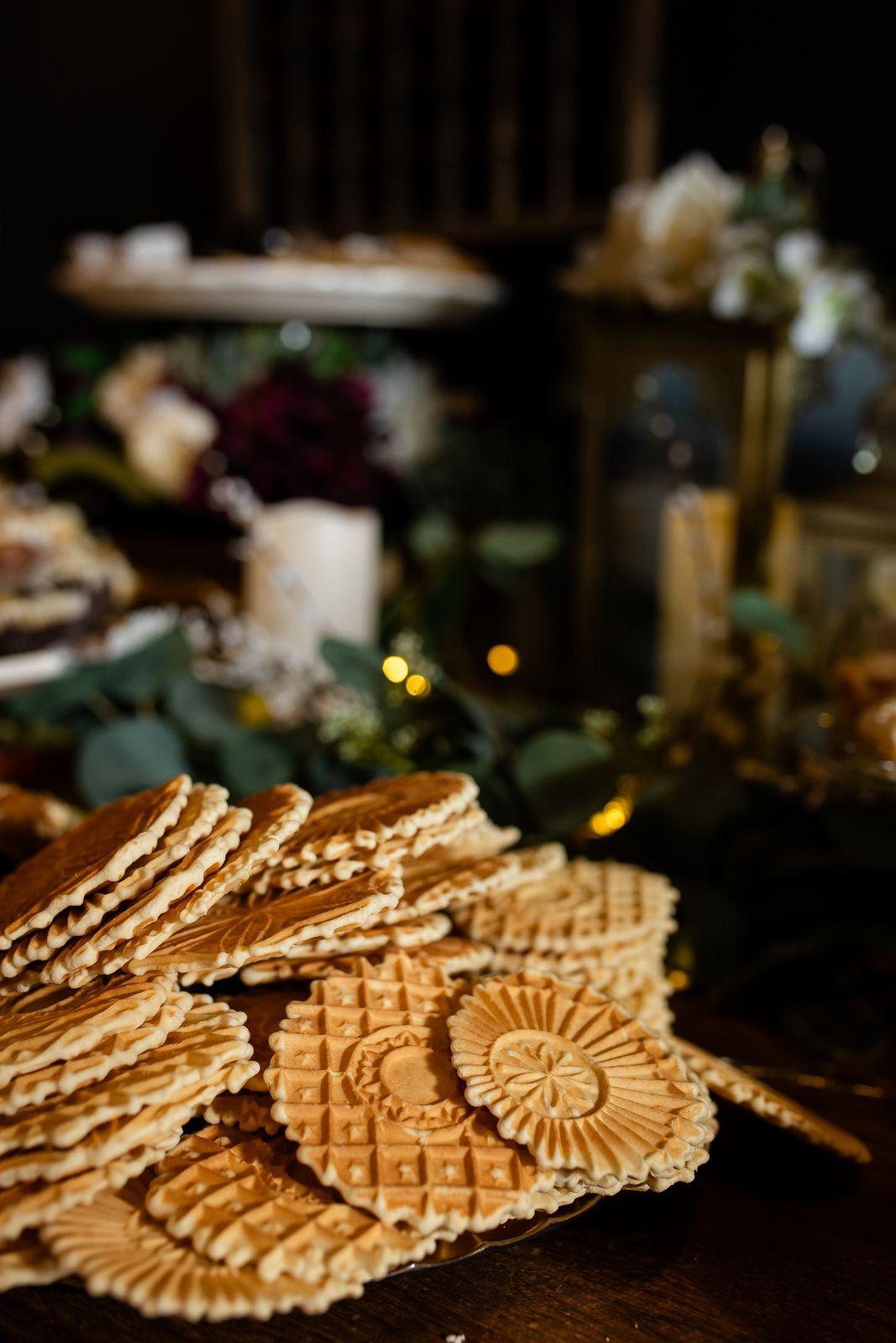 handmade waffle cookies on a pittsburgh wedding cookie table