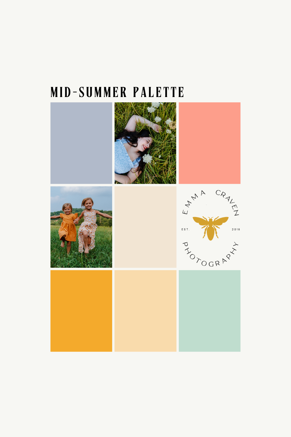 grid display of summer color palette to coordinate outfits for photos