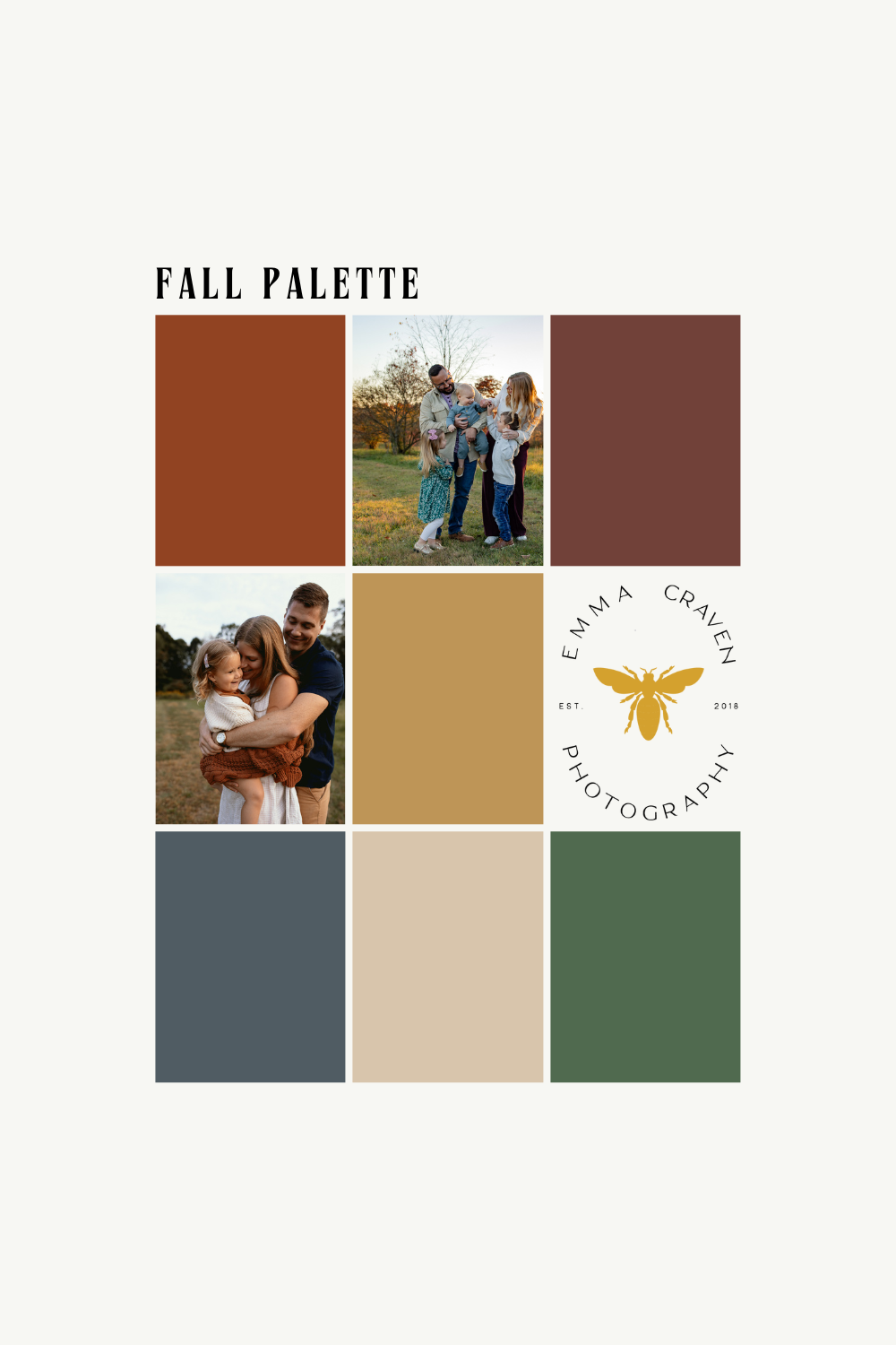 grid display of fall color palette to coordinate outfits for photos
