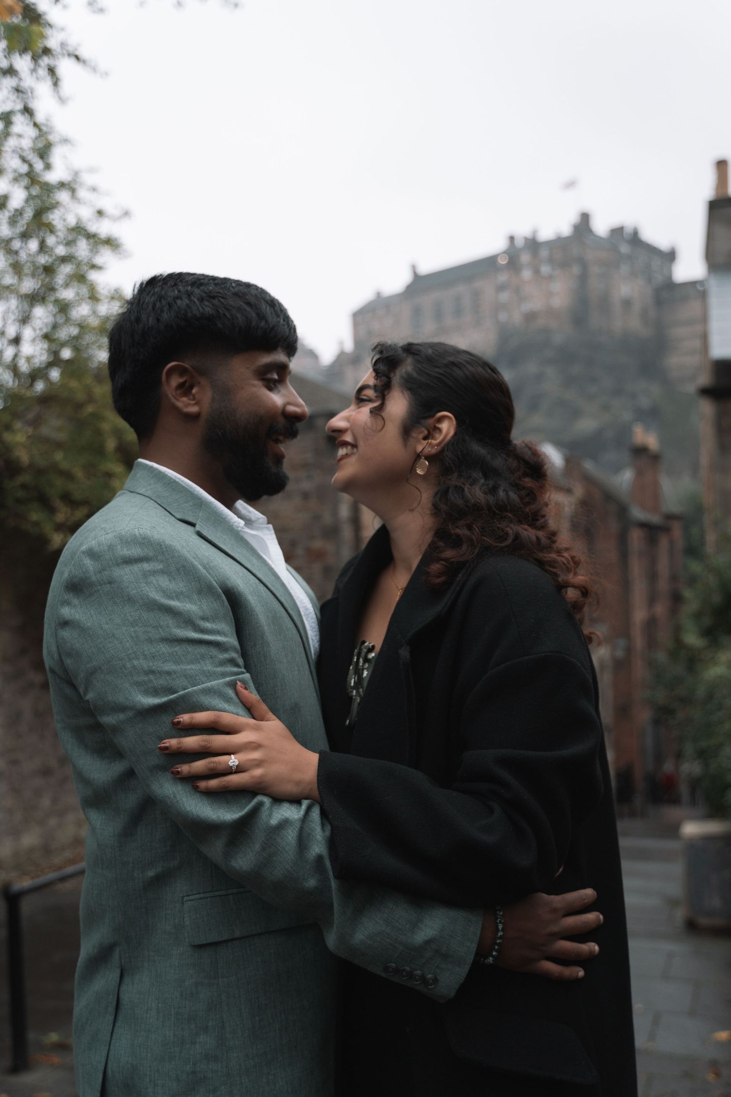 Candid moment of surprise proposal in Edinburgh