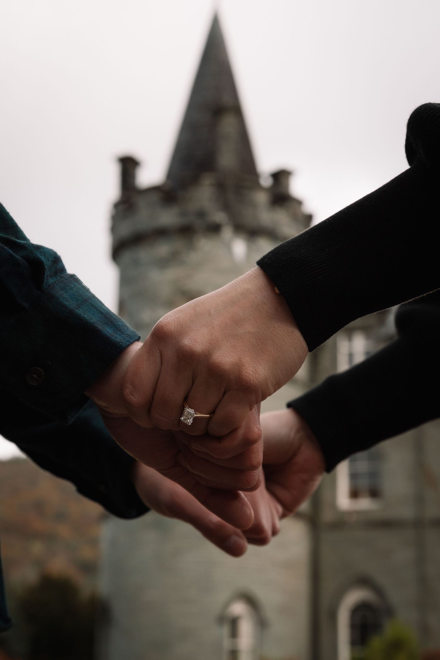 Candid moment during engagement session at Inveraray Castle