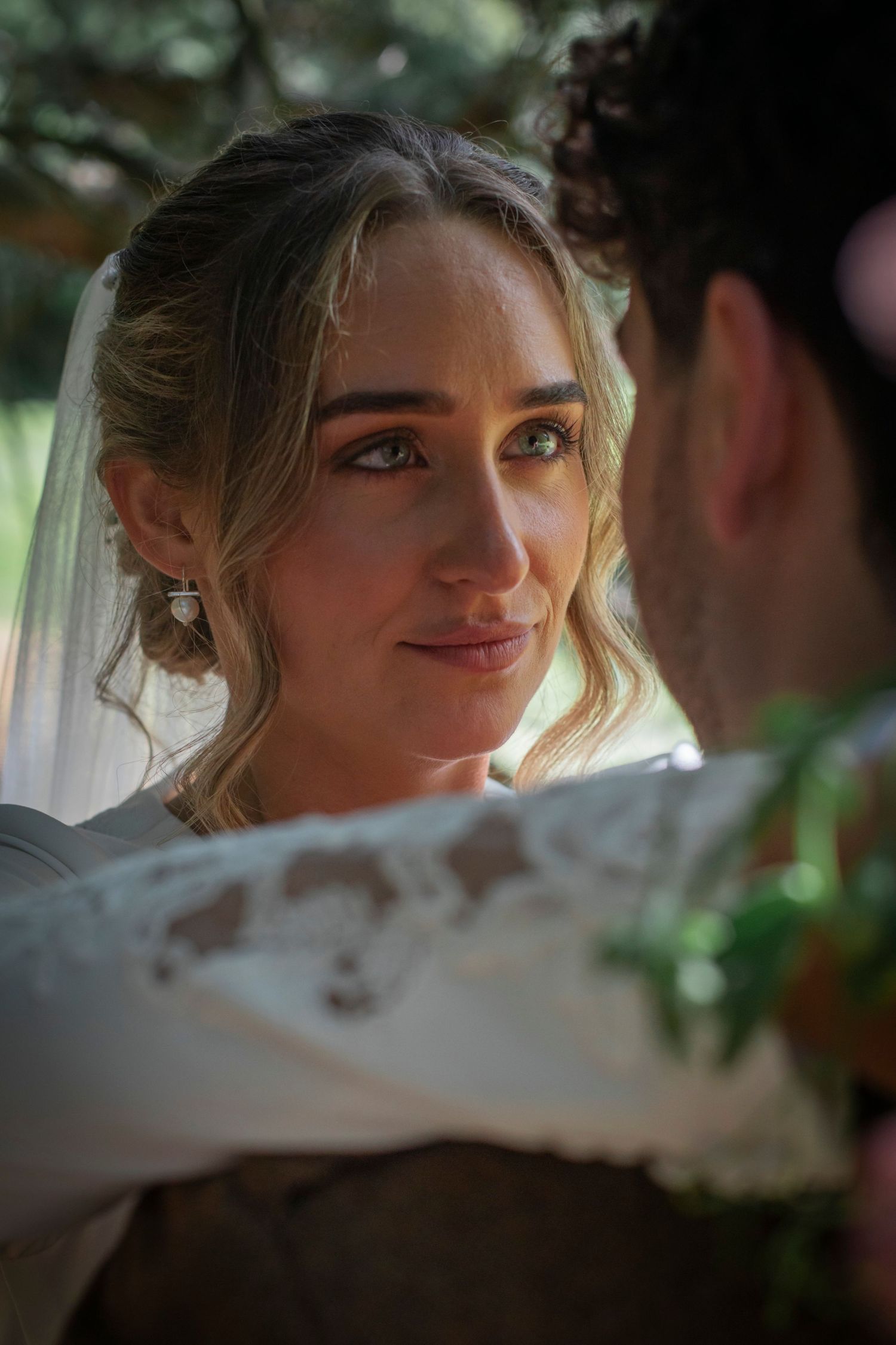 close-up of emotional moment between couple