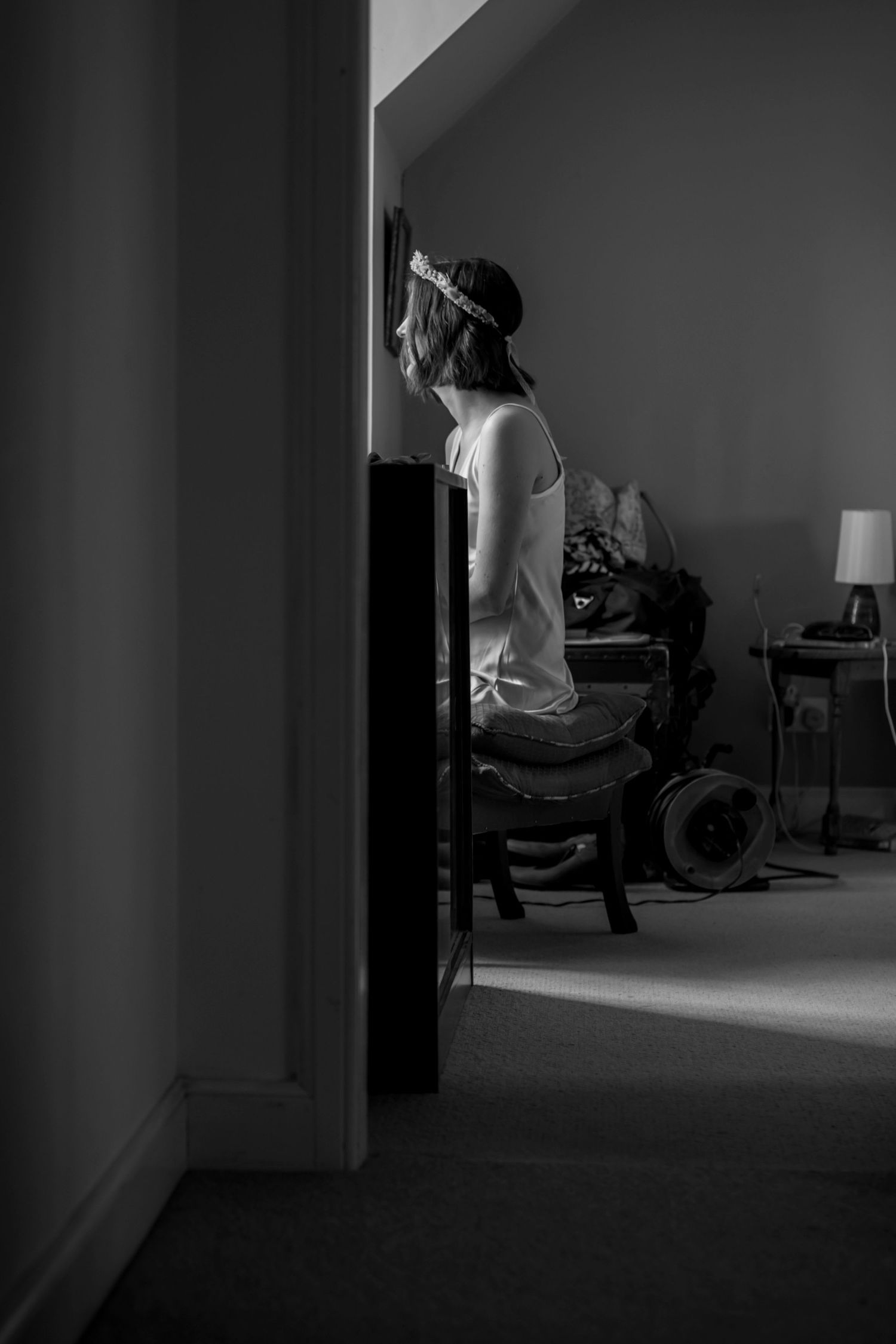 bride gets ready  imperfect film photograph from wedding day