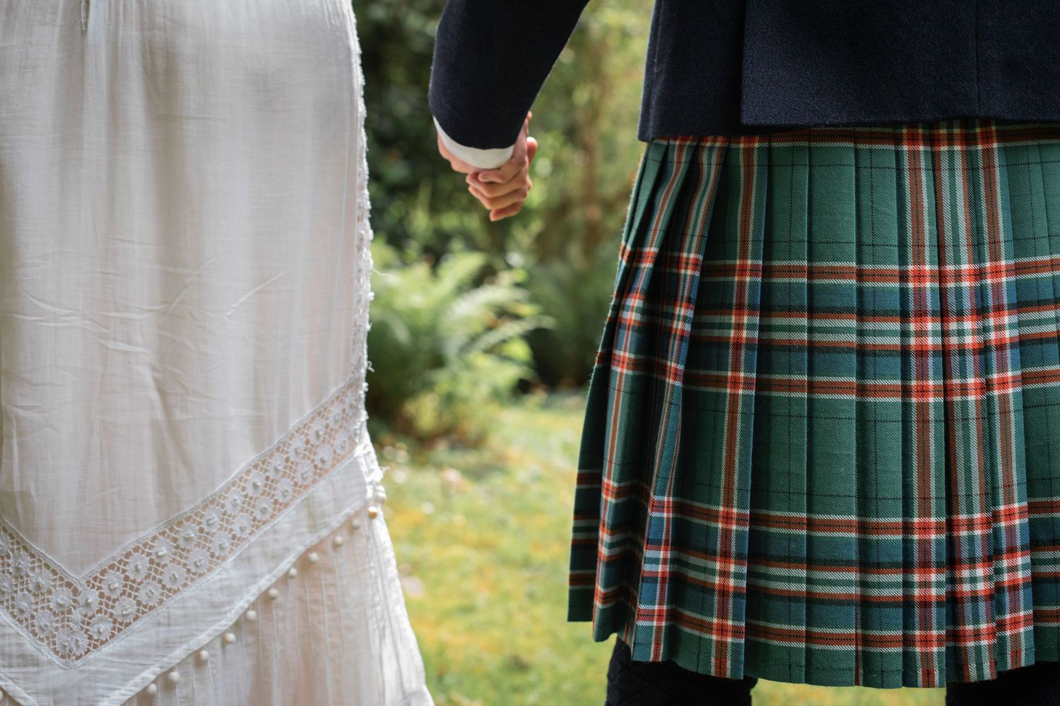 wedding details with kilt, dress and textures