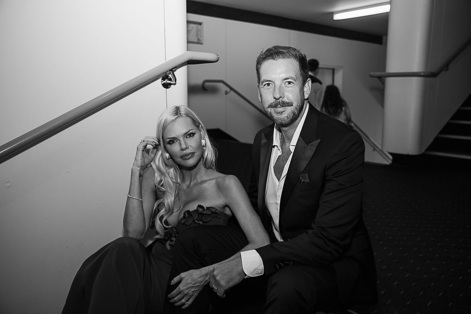 Black and white candid photos of people at a formal gathering.