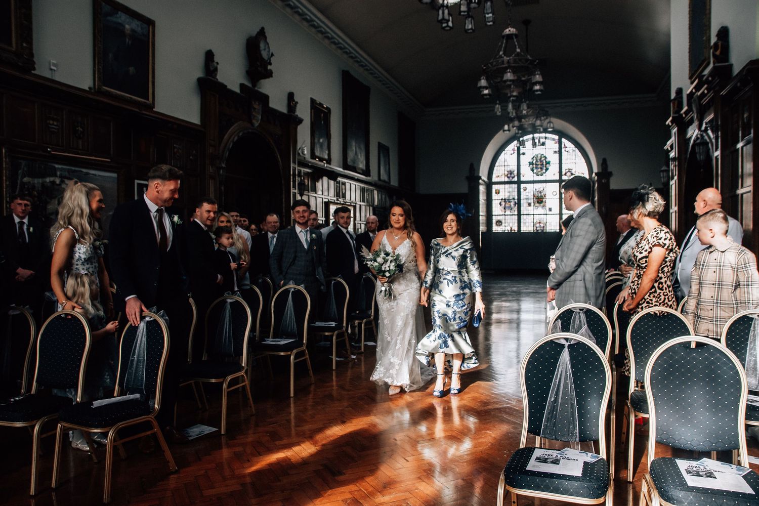 Bride walking down the aisle in Hull Guildhall