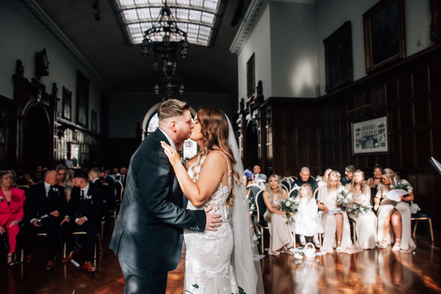 Bride and groom during a ceremony at Hull Guildhall