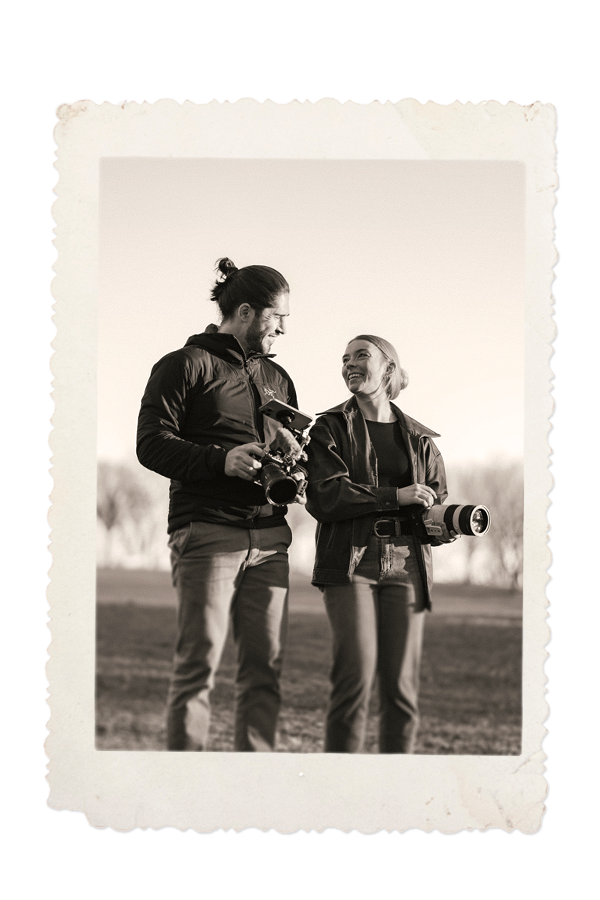 A behind the scenes view of Anthony Chubenko and Olivia Crunick during production.