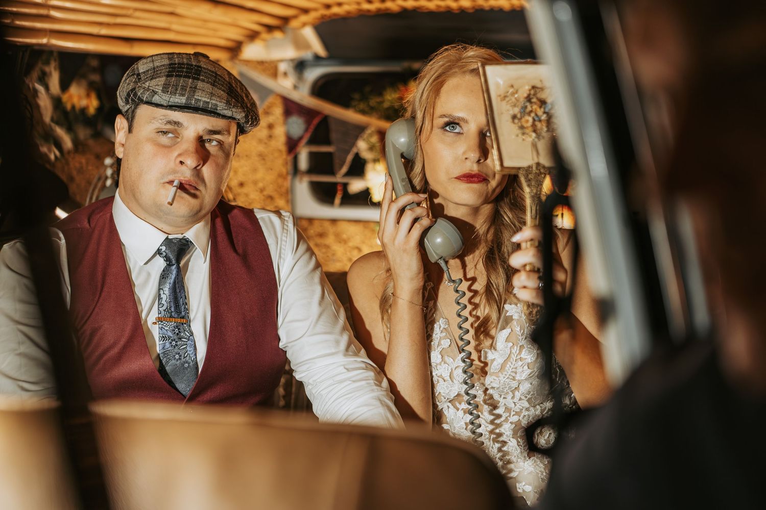 Intimate wedding reception moment captured with warm ambient lighting.
