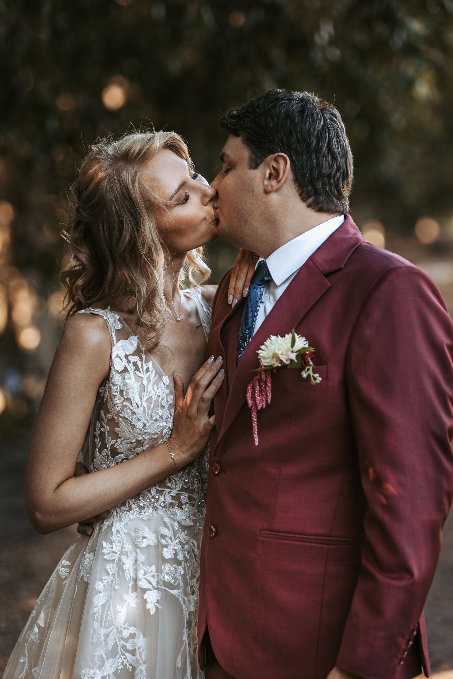 Intimate wedding portraits showing tender moments between newlyweds.