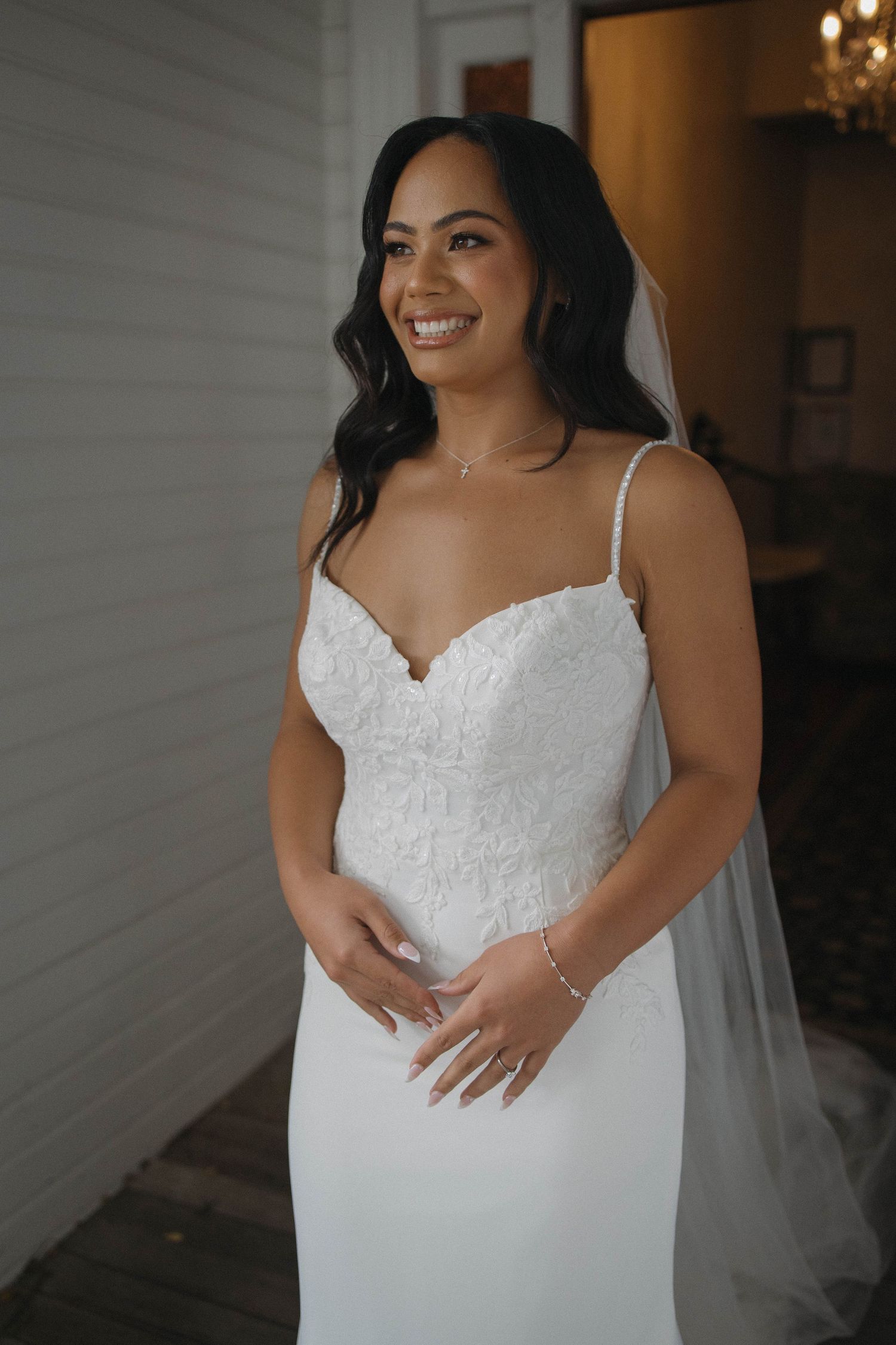Bride just put on her dress and make up all beautifully done