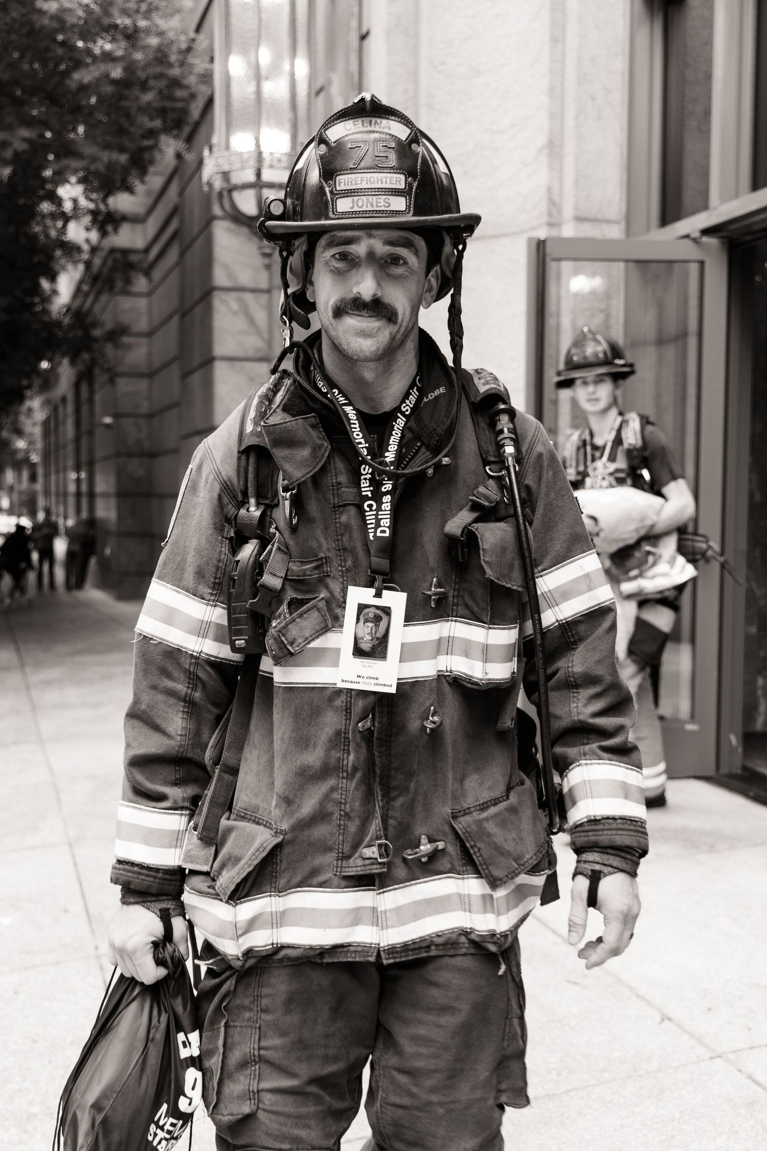Firefighter exiting the building in DFW