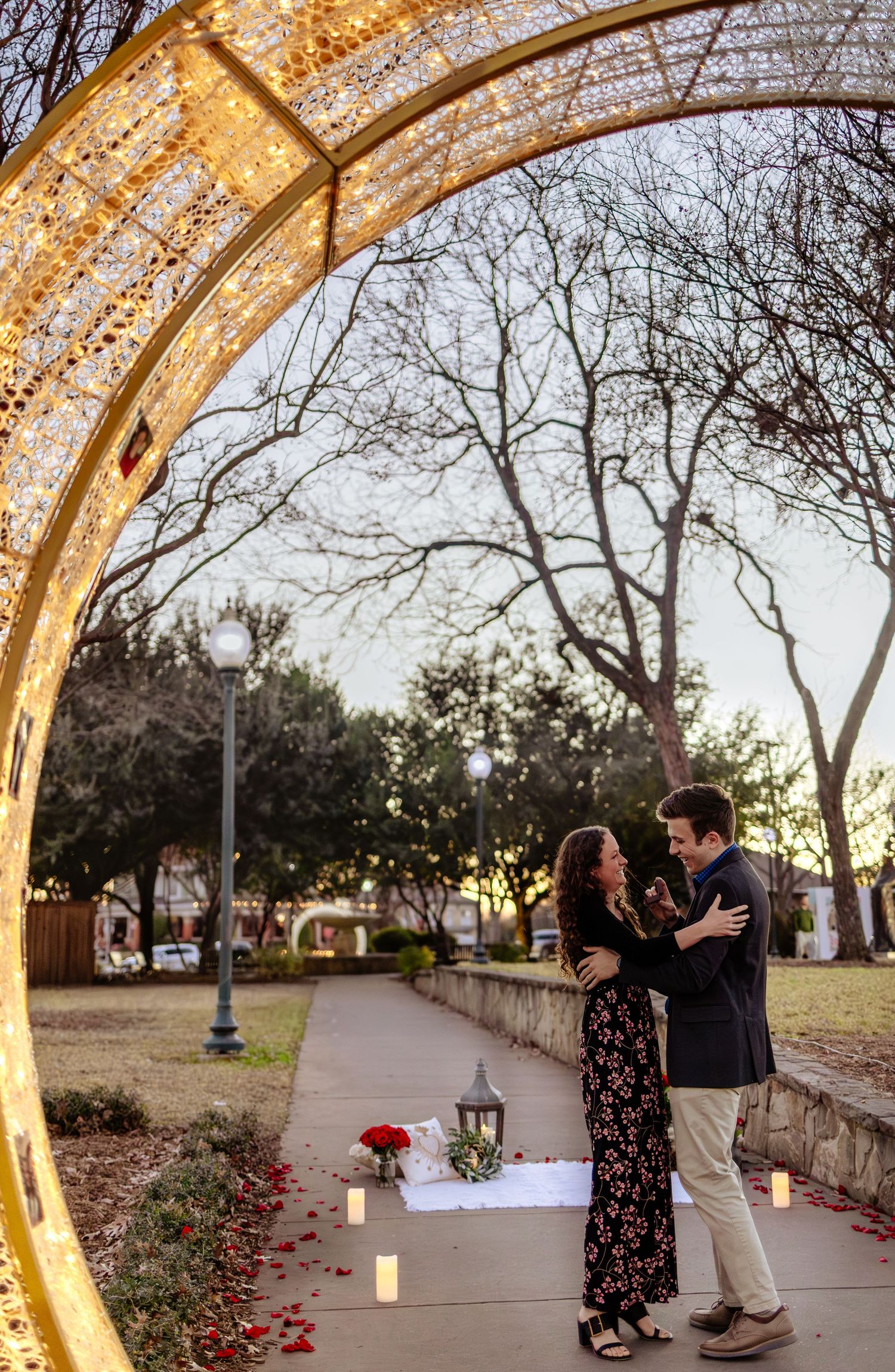 Couple posing during engagement session in McKinney Texas