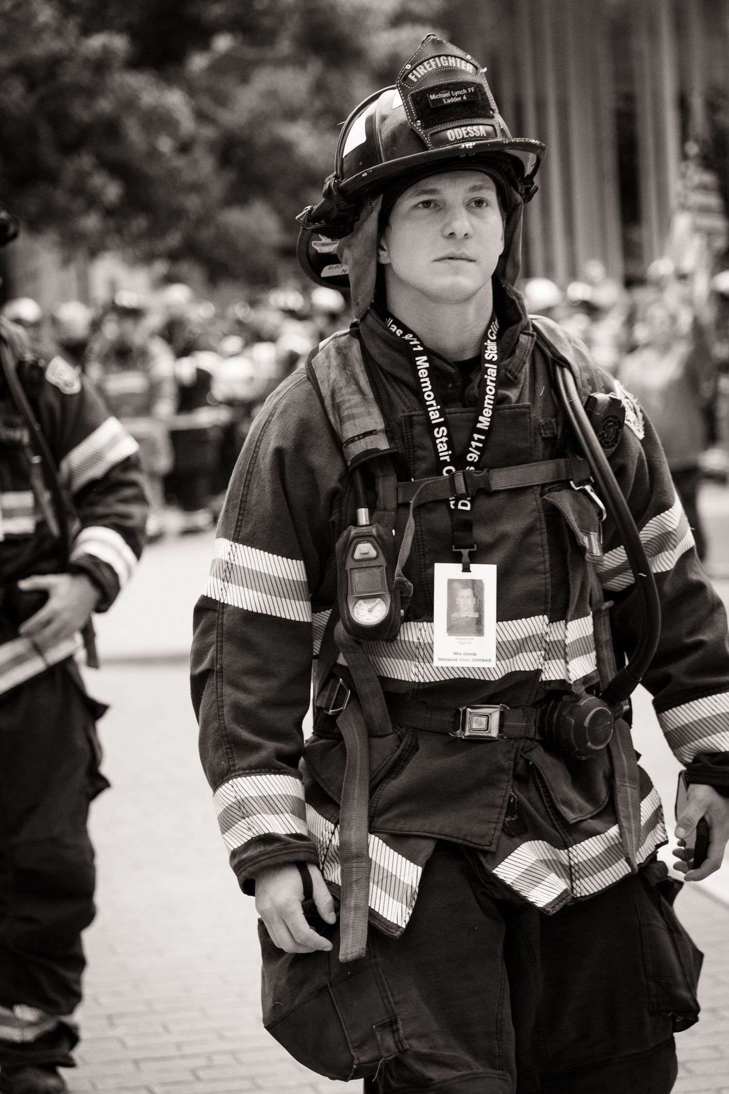 Firefighter entering building at 9/11 stair climb in dfw