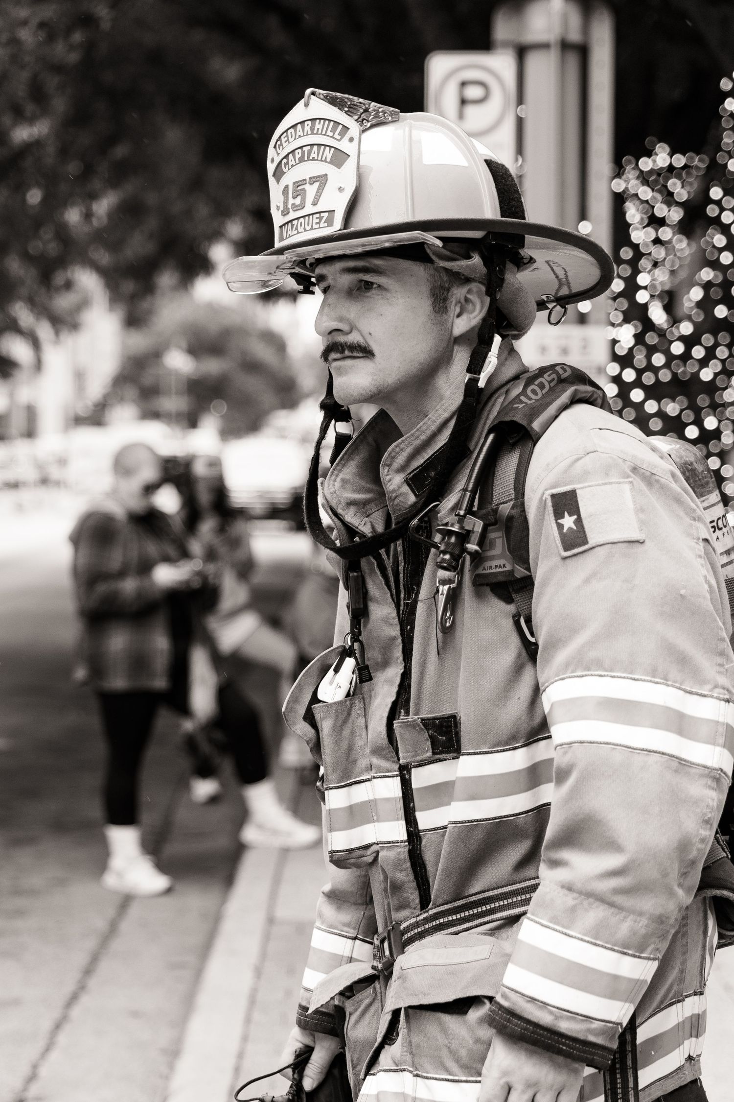 Firefighter exiting the building in Dallas