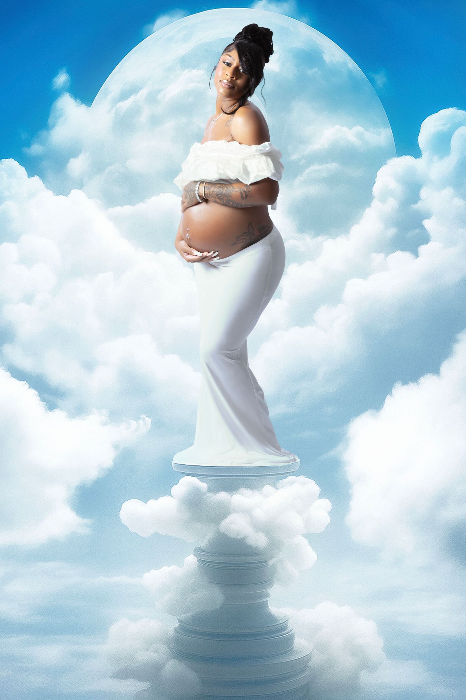 Maternity photography with soft, clean, professional lighting Creative portrait session with polished, high-quality image style