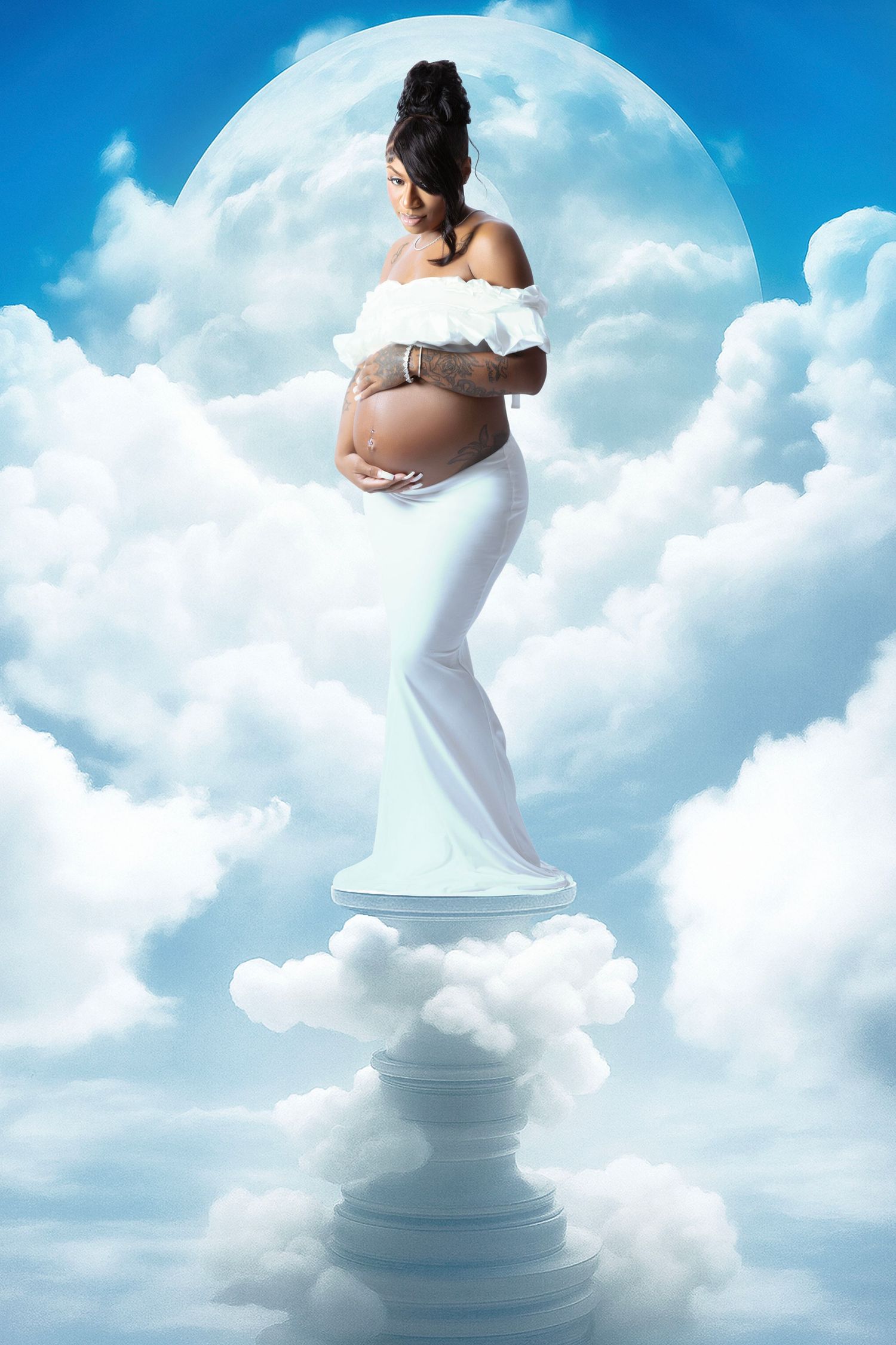 Maternity photography with soft, clean, professional lighting Creative portrait session with polished, high-quality image style