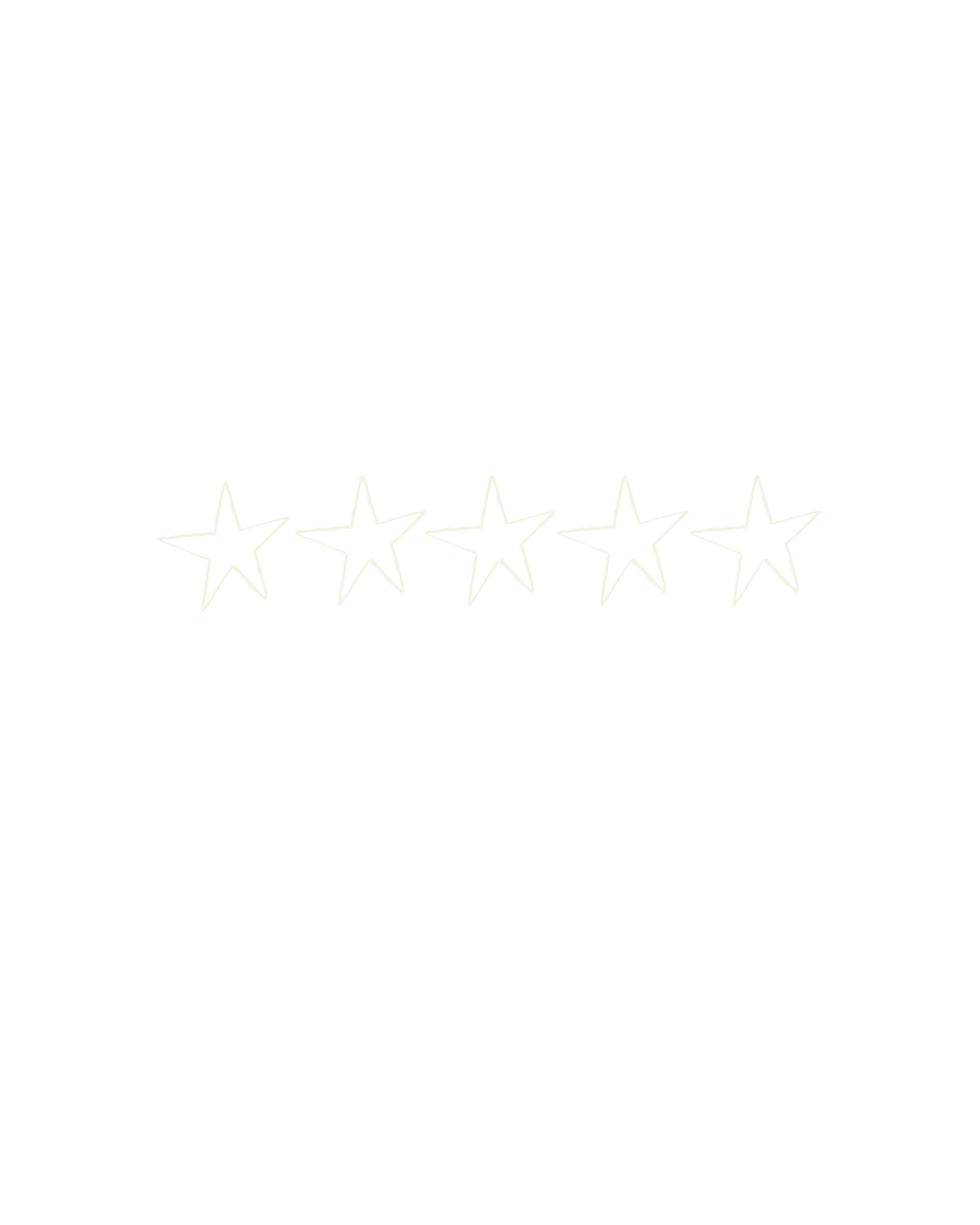 Five empty star rating icons outlined in light gold on a white background, representing a review or rating system.