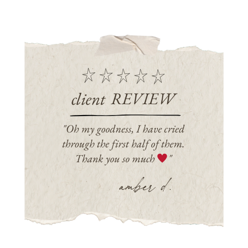 Five torn paper fragments showing text snippets including stars and client review elements against a light background.