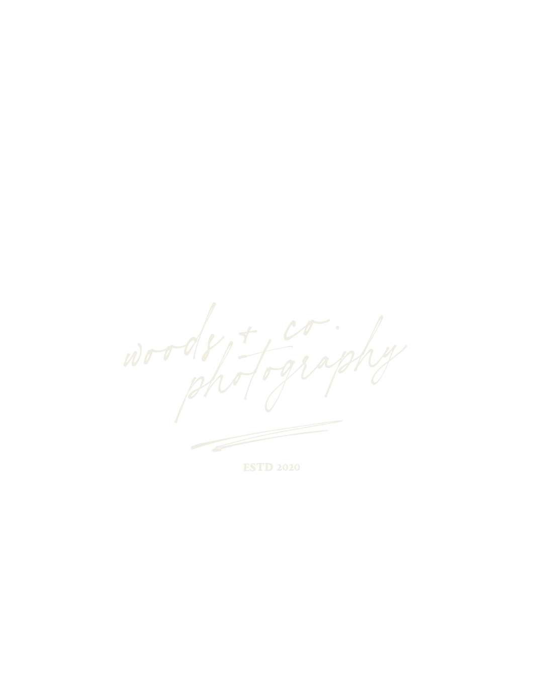 Minimalist white logo for Woodsy & Co. Photography on a clean white background.