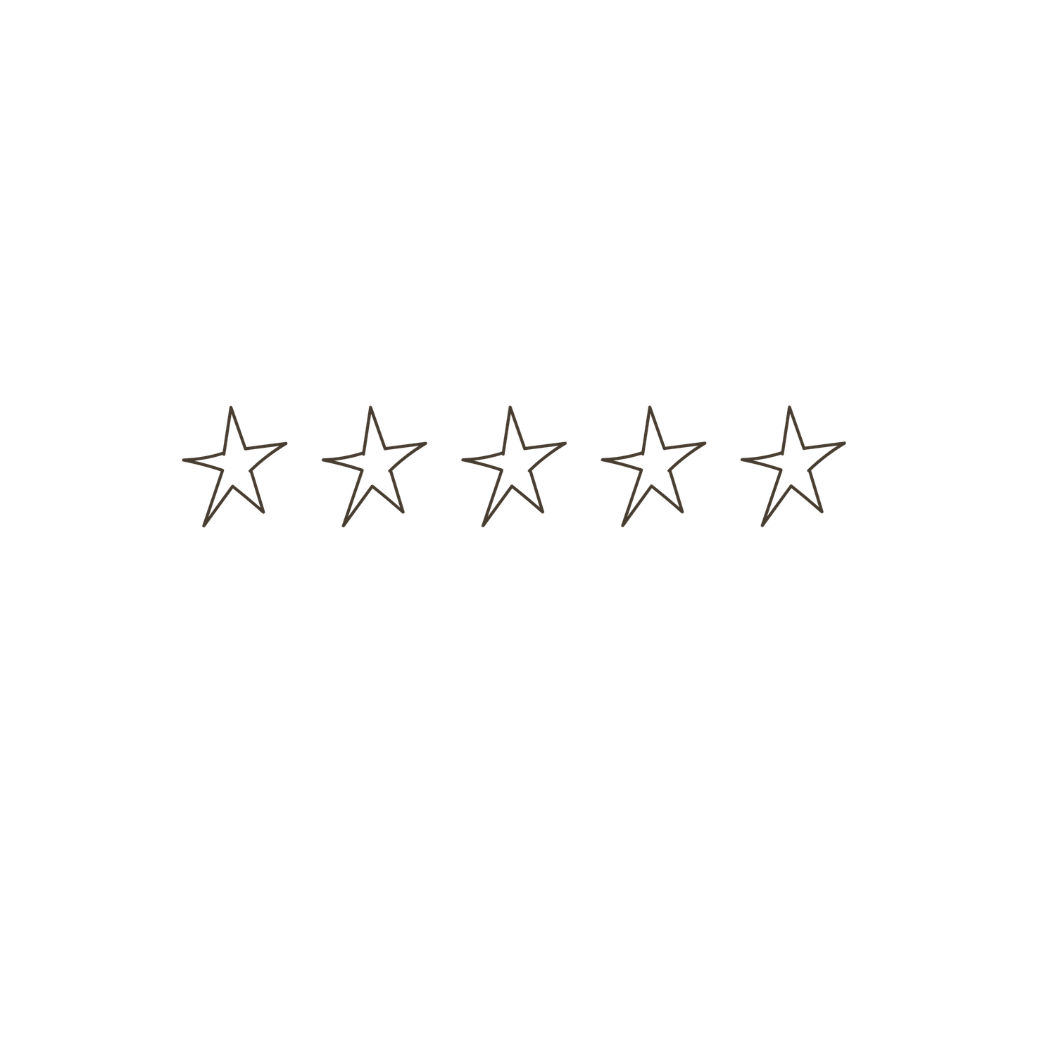 A row of five simple hand-drawn star outlines arranged horizontally in black and white.