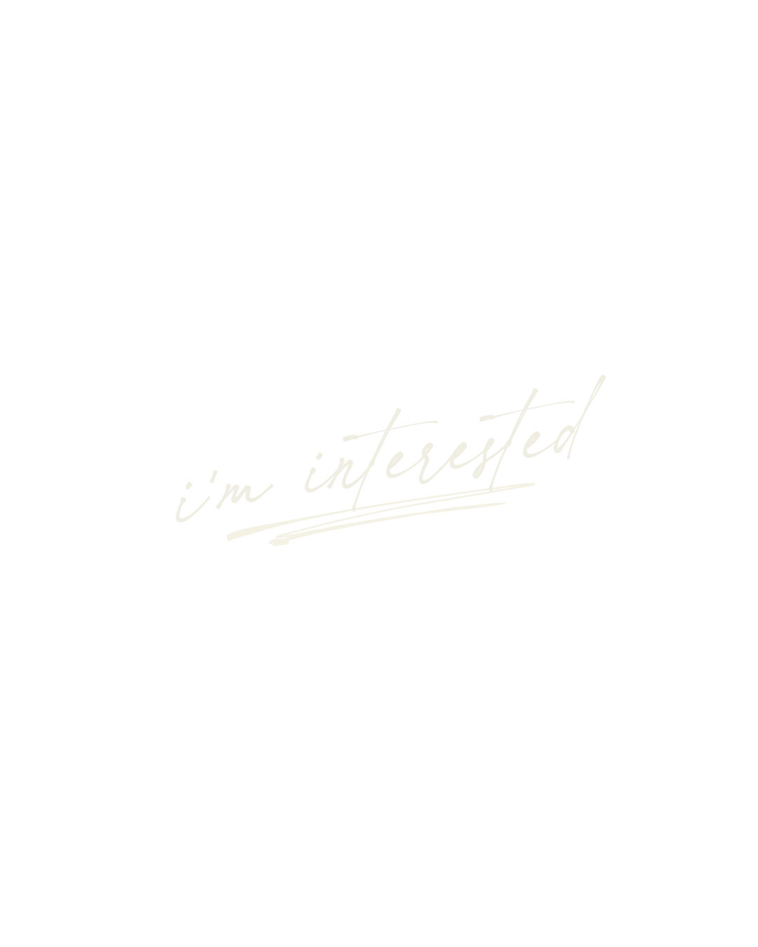 Elegant cursive neon sign reading 'I'm interested' in soft white light on a pale background.