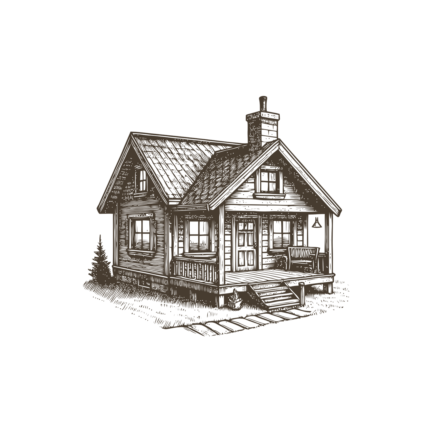 Rustic architectural sketches of three cozy log cabin homes with traditional details and sloped roofs.
