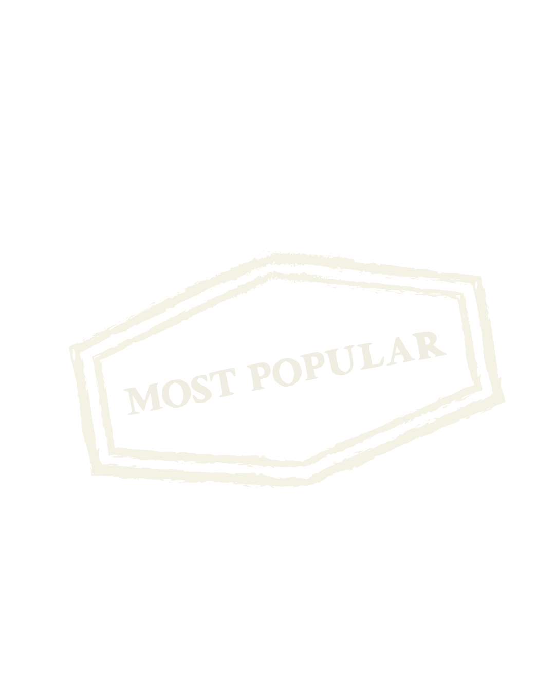 A faded beige hexagonal stamp with the text Most Popular printed in elegant lettering.