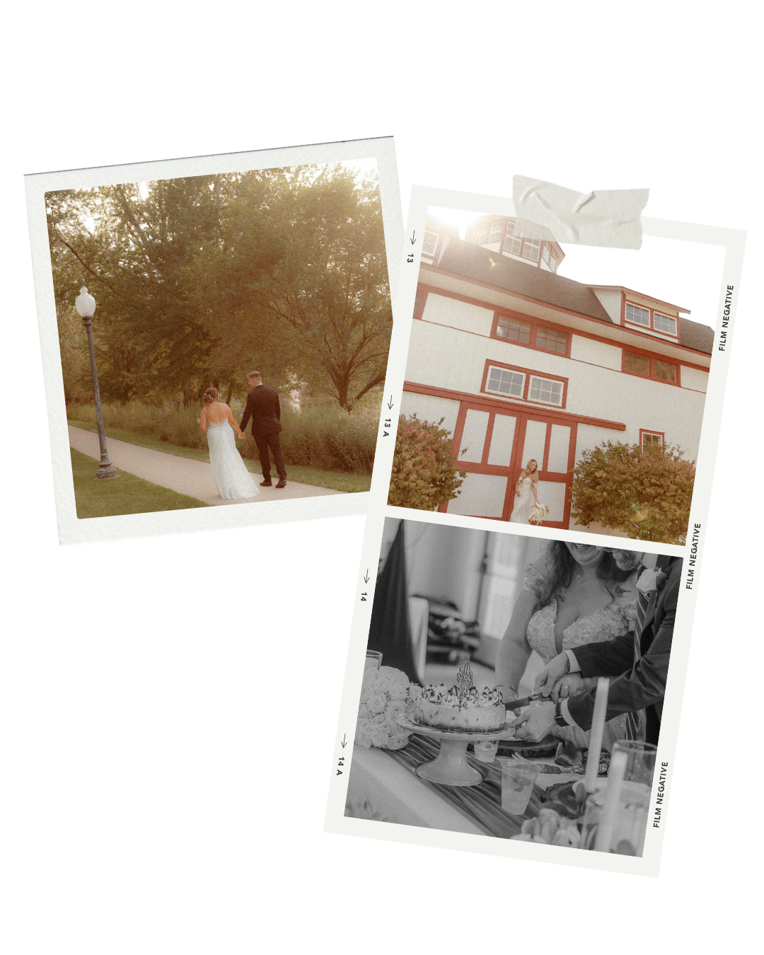 A collection of vintage black and white family photographs showing outdoor scenes and gatherings from the past.