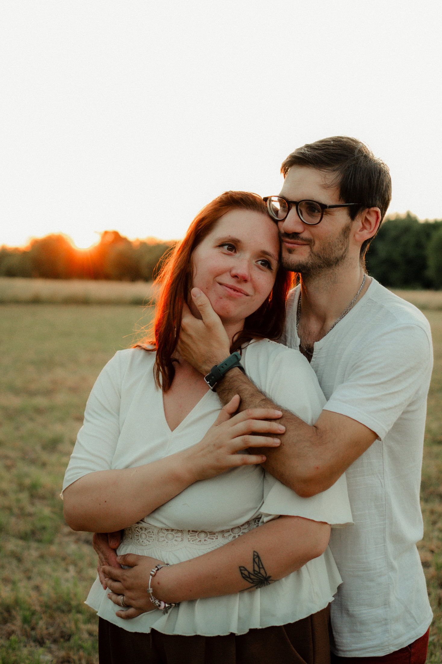 Famille photographiée au coucher du soleil en Haute-Vienne