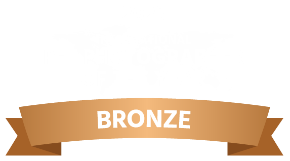Bronze award ribbon banner graphic for winning bronze at the International Pet Photography Awards 2023.