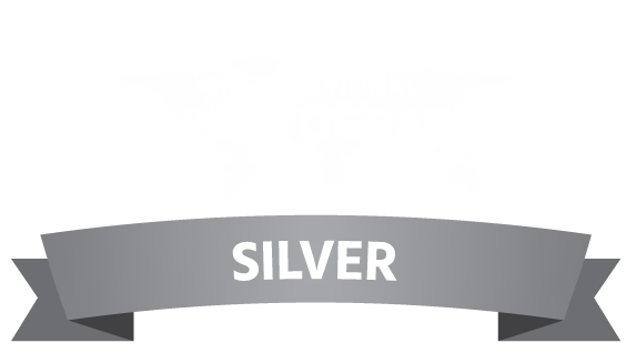 Silver award ribbon banner graphic for winning silver at the International Pet Photography Awards 2023.
