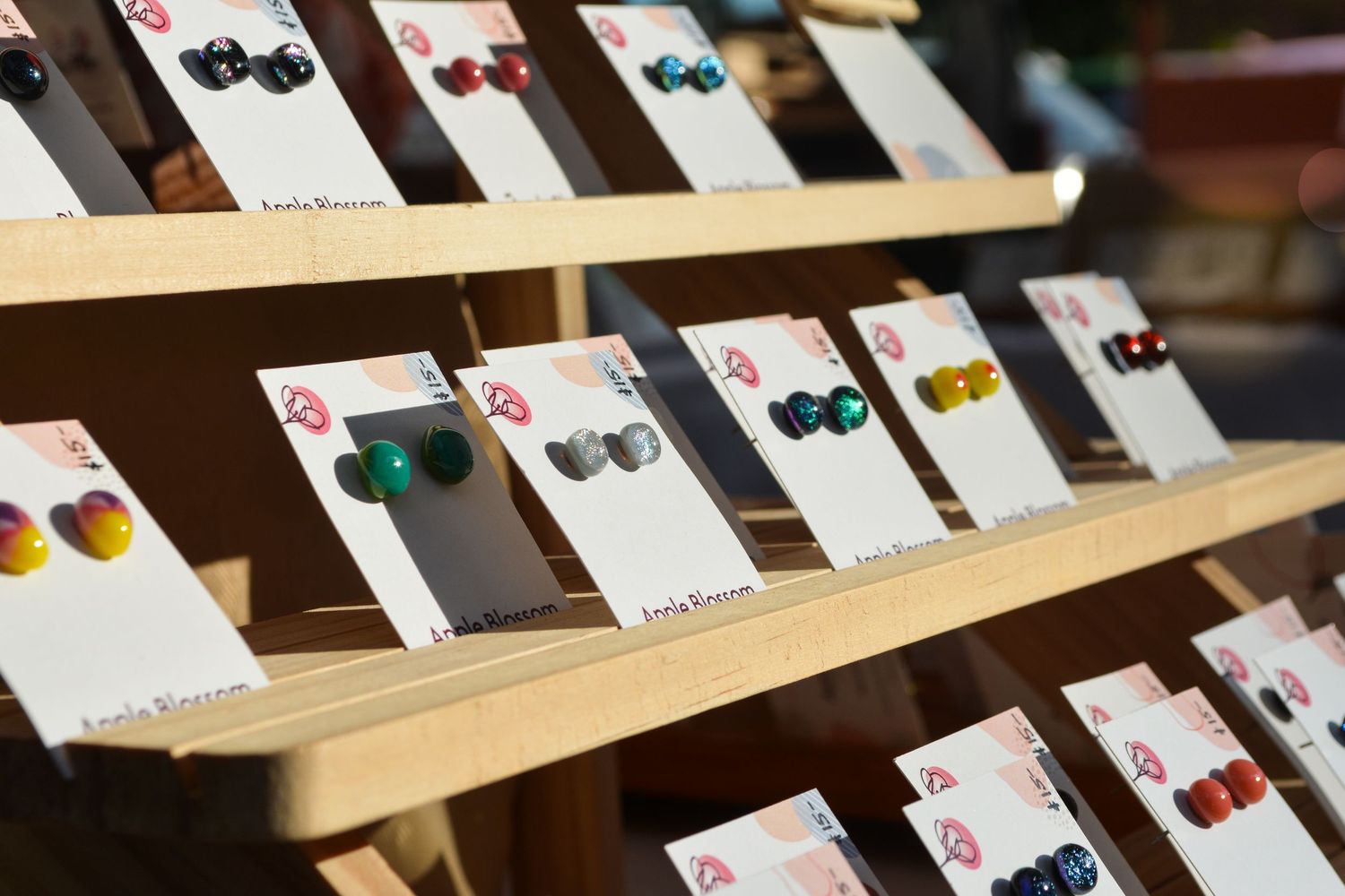 Hand blown glass earrings from Apple Blossom Glass.