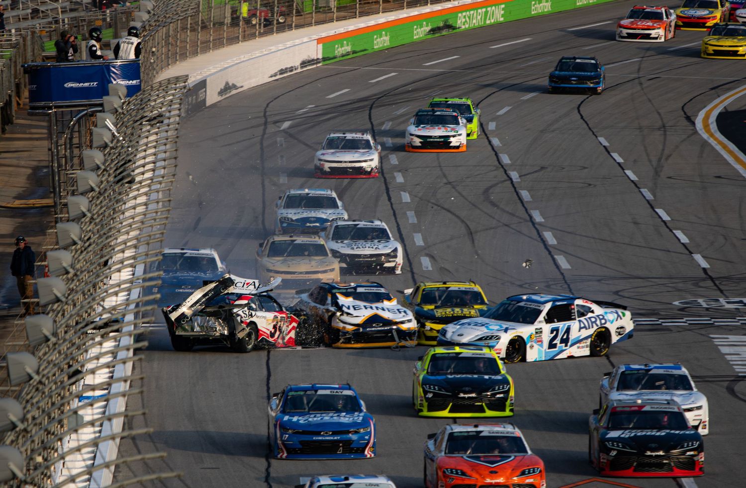Multi-car crash unfolds during the Bennet Transportation & Logistics 250 on February 21st 2026