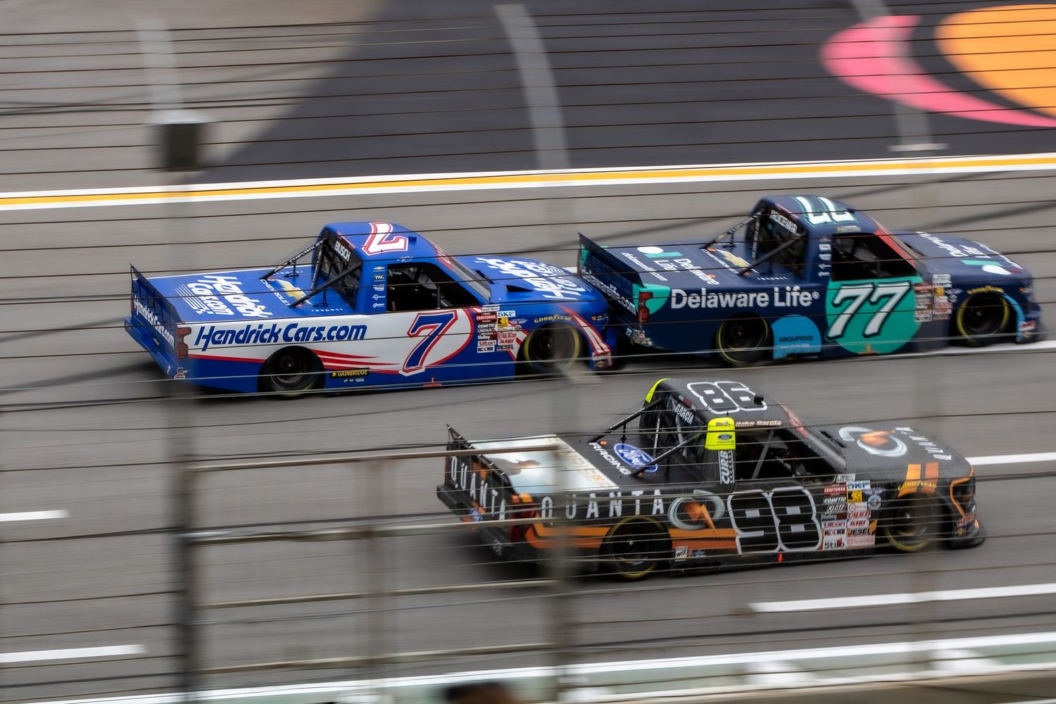 NASCAR trucks race during the Fr8 Racing 208 at EchoPark Speedway on February 21st 2026.