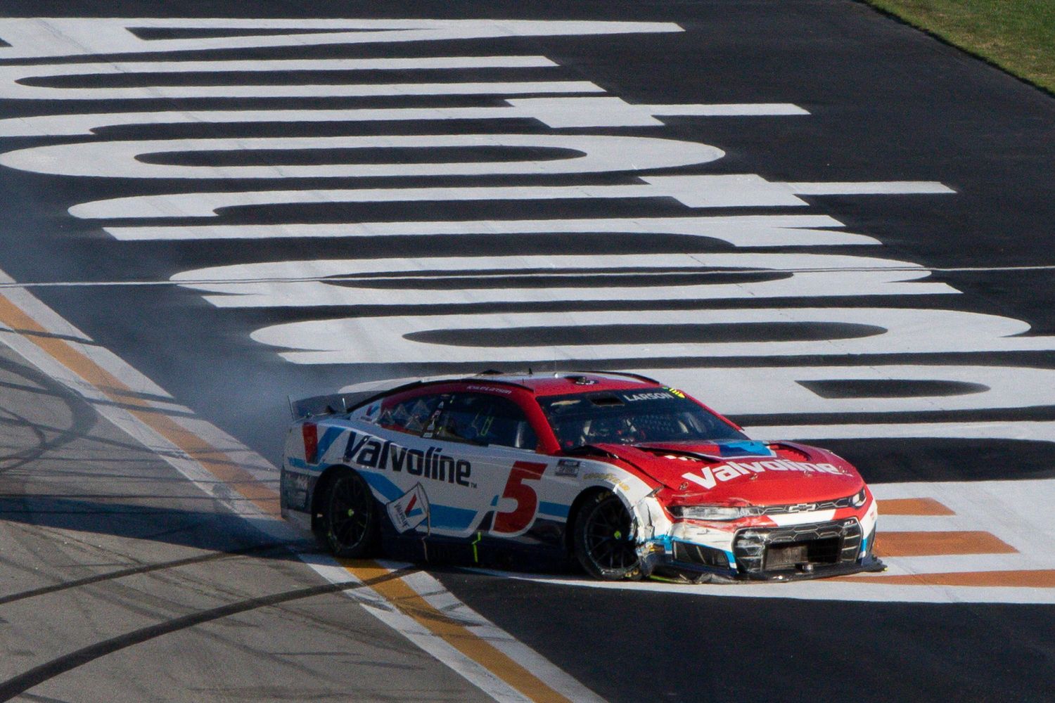 Aftermath of Kyle Larson's wreck during the AutoTrader 400 on February 22nd 2026 at EchoPark Speedway