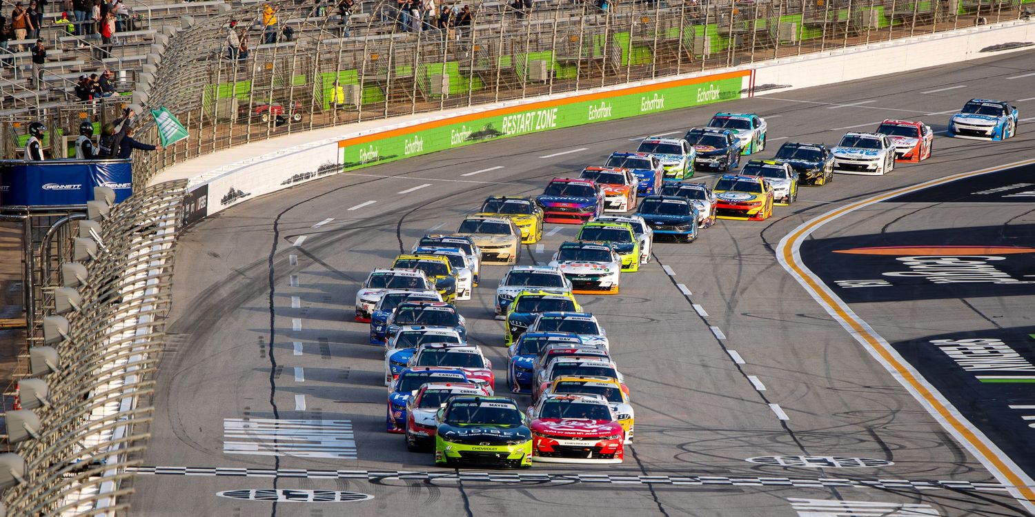 NASCAR race cars compete during the Bennet Transportation & Logistics 250