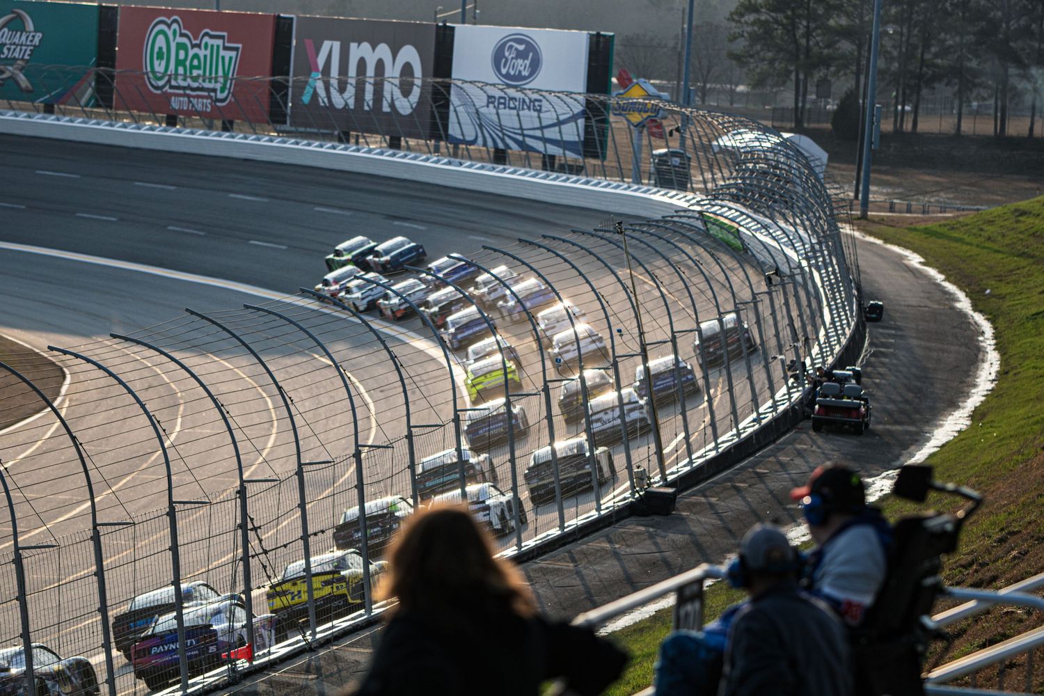 Race track barriers and grandstands curve along during the AutoTrader 400 on February 22nd 2026 at EchoPark Speedway
