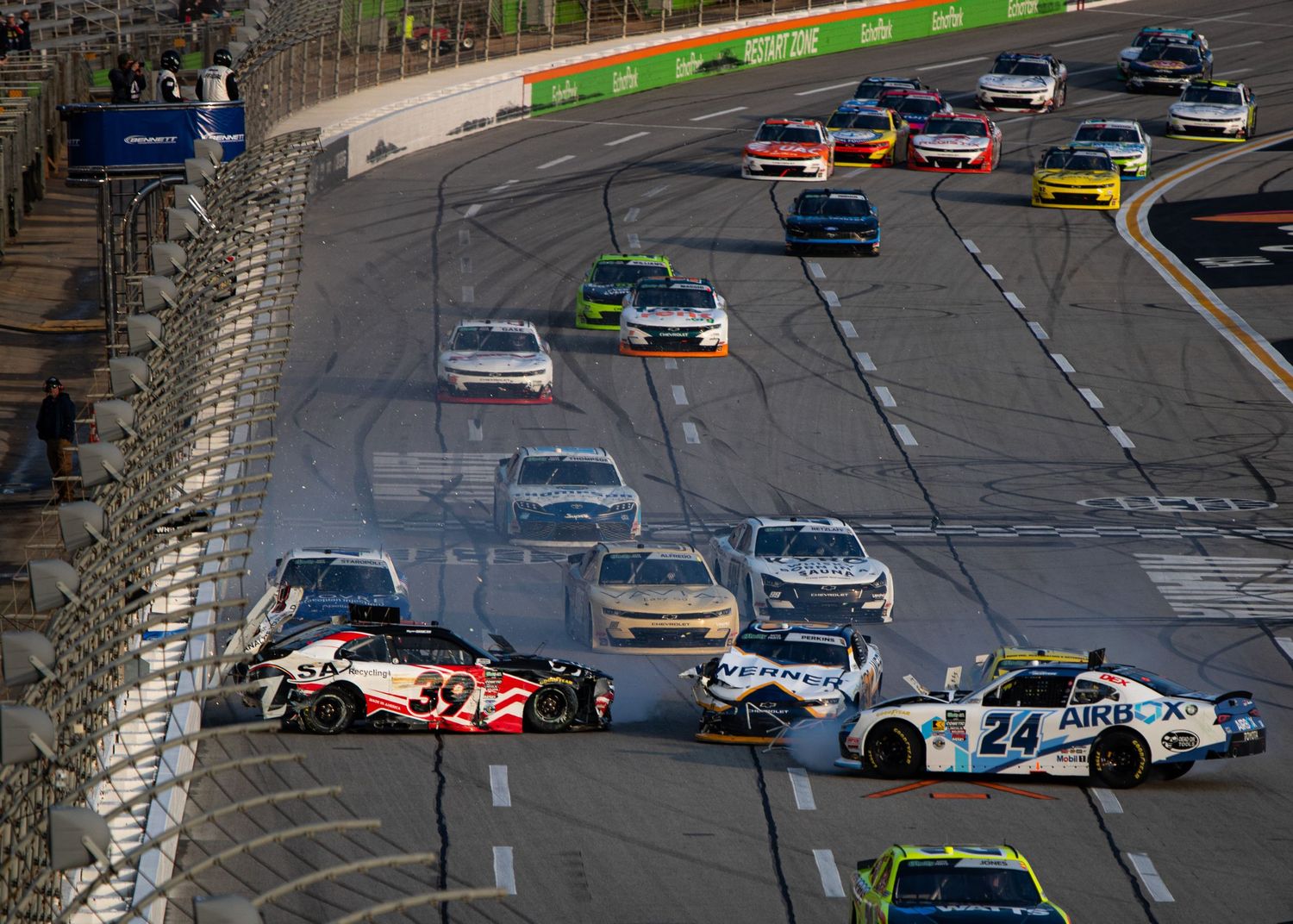 Multi-car crash unfolds during the Bennet Transportation & Logistics 250 on February 21st 2026
