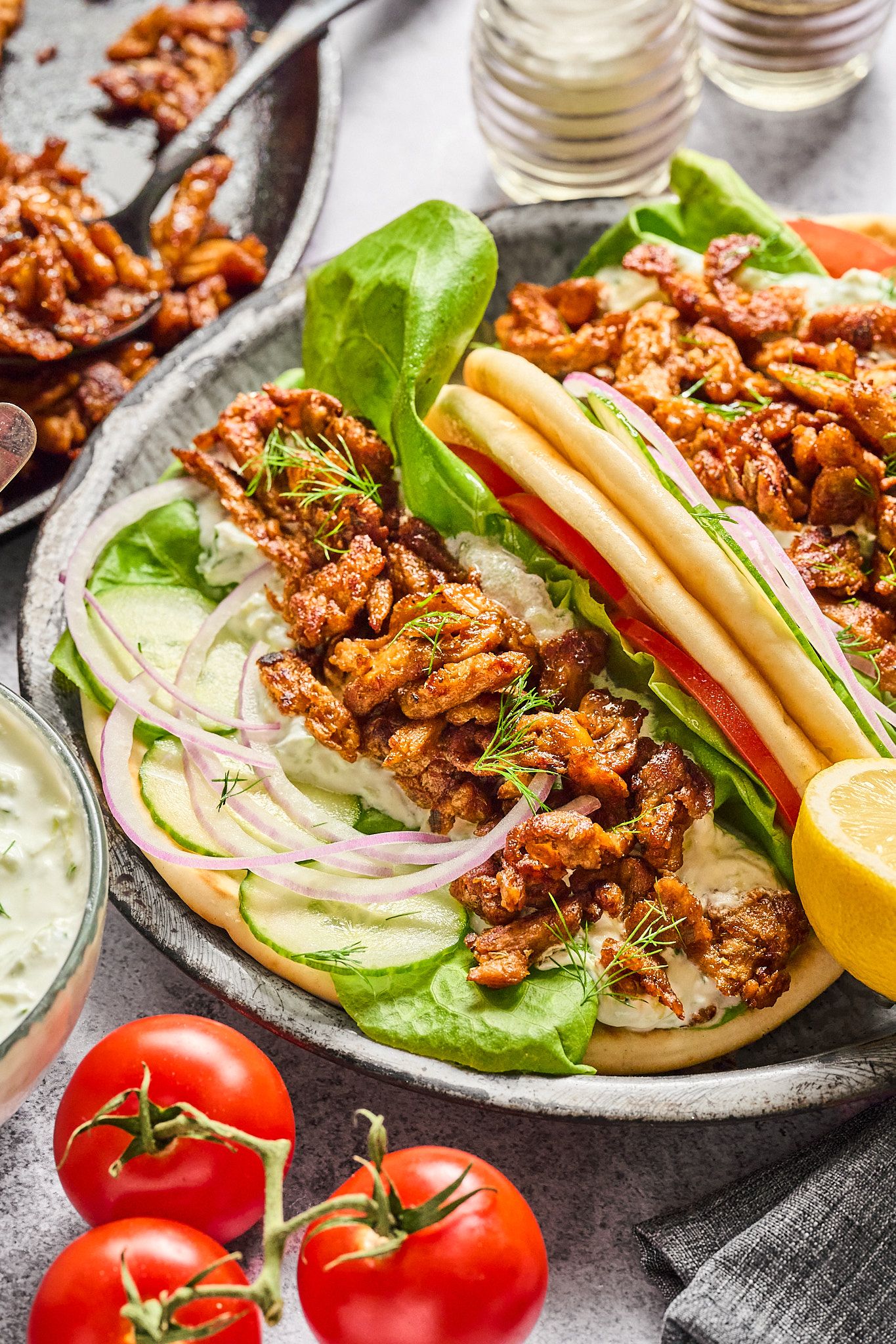 Styled food photo with casual tableware, fresh ingredients, and natural warm light