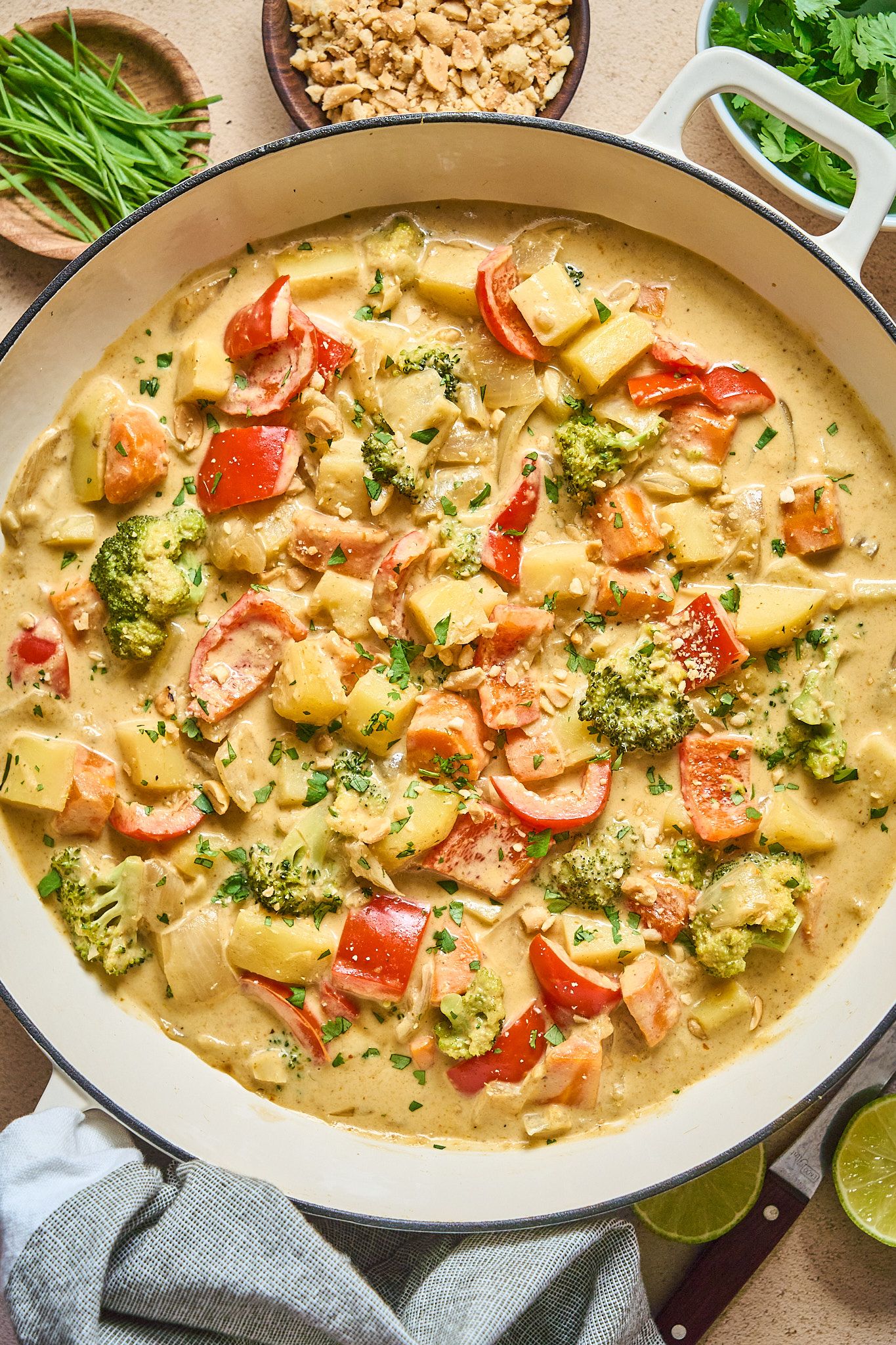 Editorial-style overhead image of a finished dish ready to serve