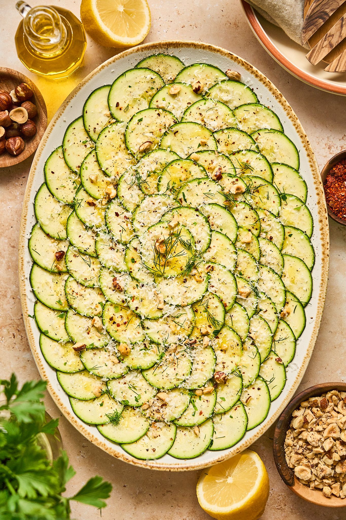 Professional food photography of a complete recipe styled with natural lighting, shot overhead on a textured surface