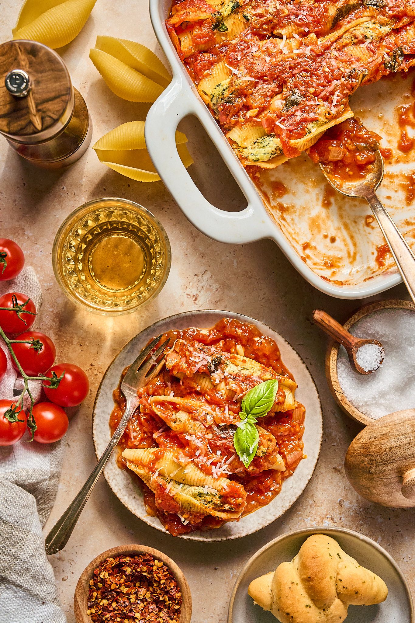 Inviting food photo with a cozy, homey table setting and soft shadows