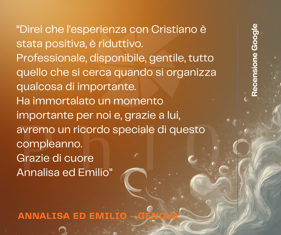 Elegant testimonial design with orange gradient background and smoke effects.