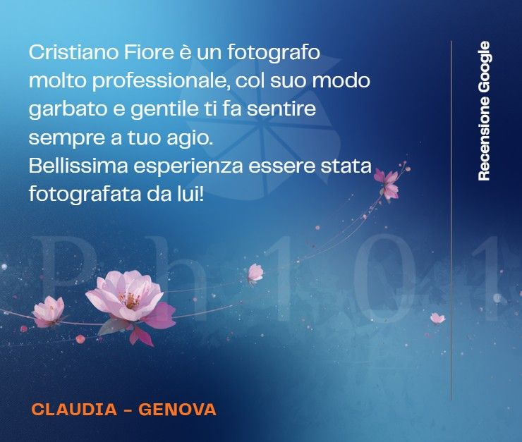 Pink lotus flowers float against a dark blue ethereal background in a serene photography testimonial display.