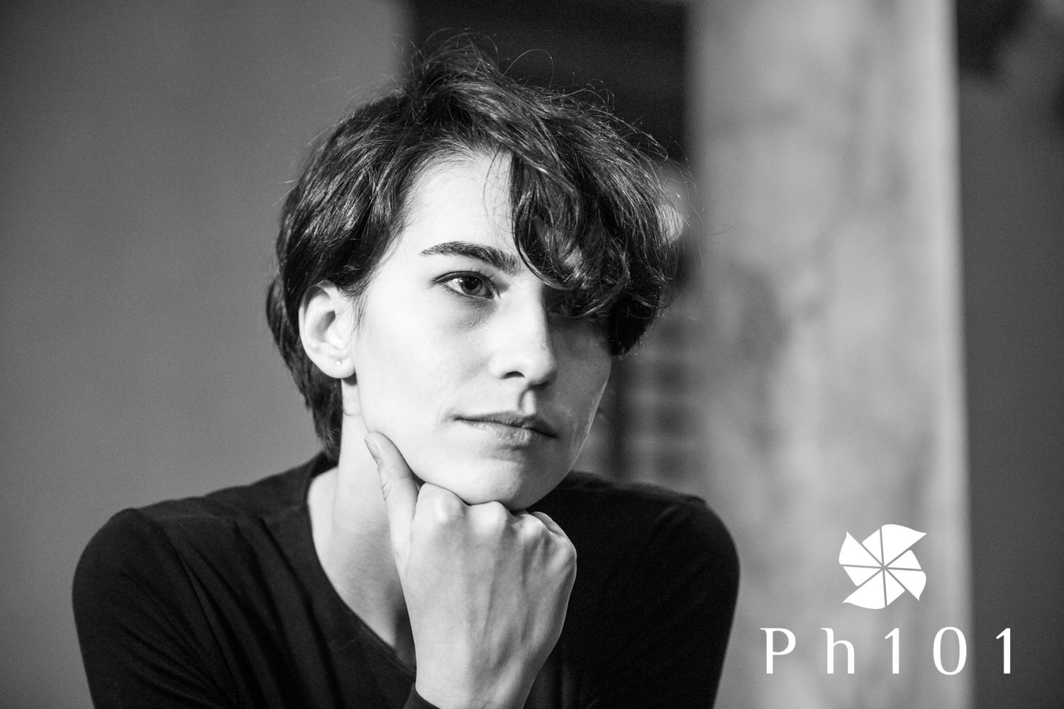 Black and white portrait series showing expressive poses and emotions.