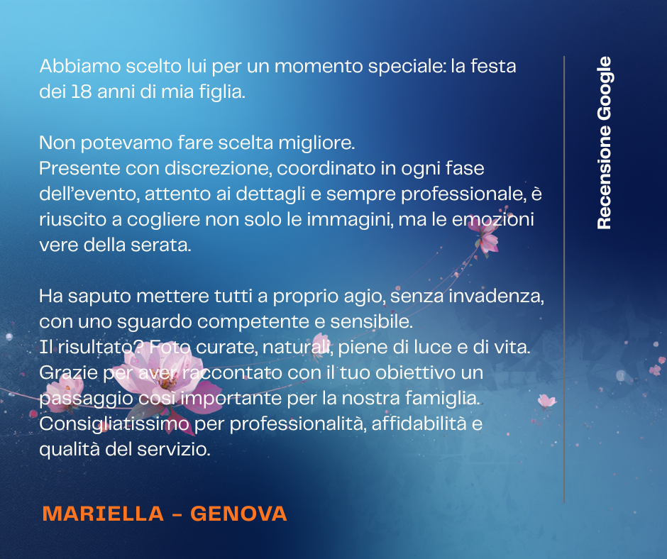 Pink rose petals scattered on a dark blue background with Italian text overlay.