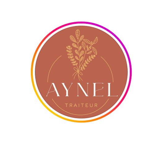 Modern catering logo design for Aynel Traiteur with botanical elements in terracotta tones.