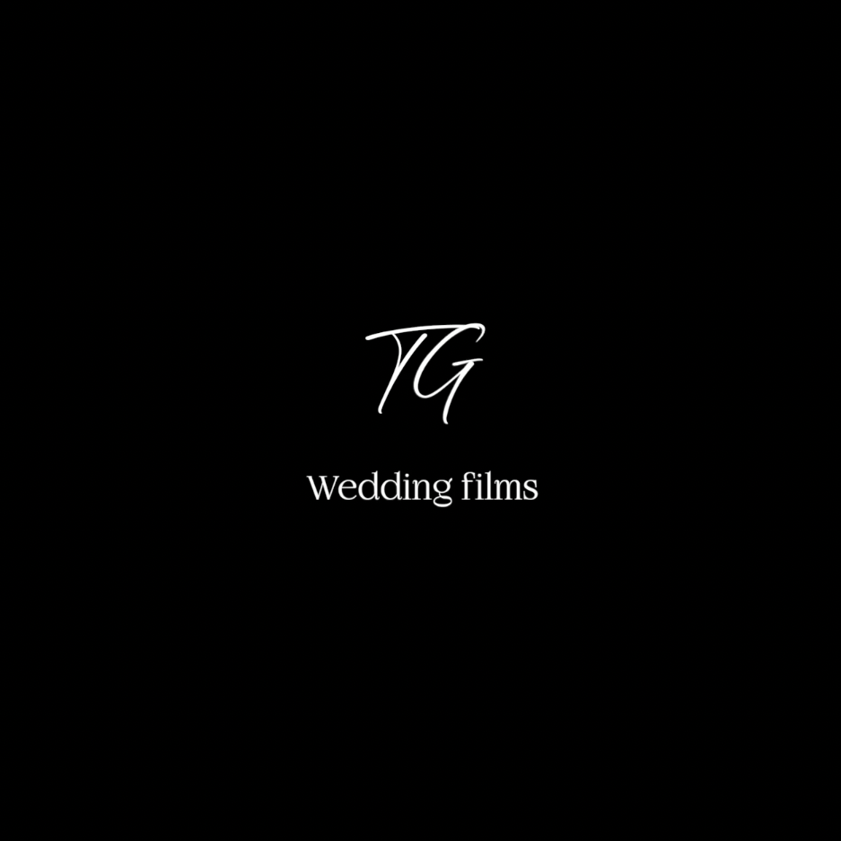 Minimalist black and white TG Wedding Films logo design.