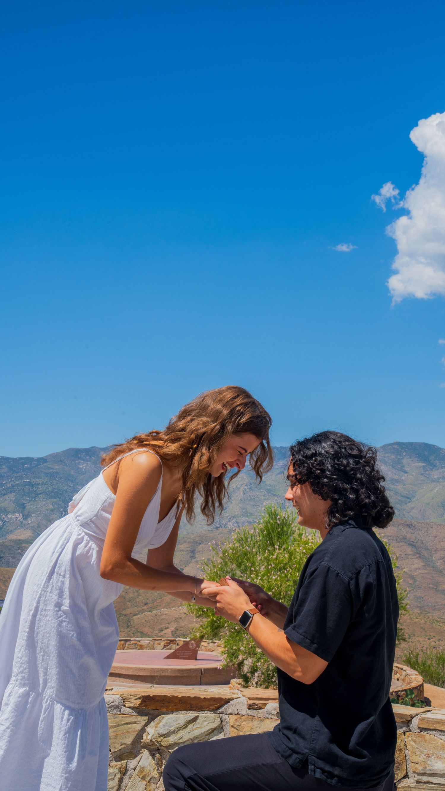 A proposal scene unfolds against a backdrop of mountains and desert landscape.